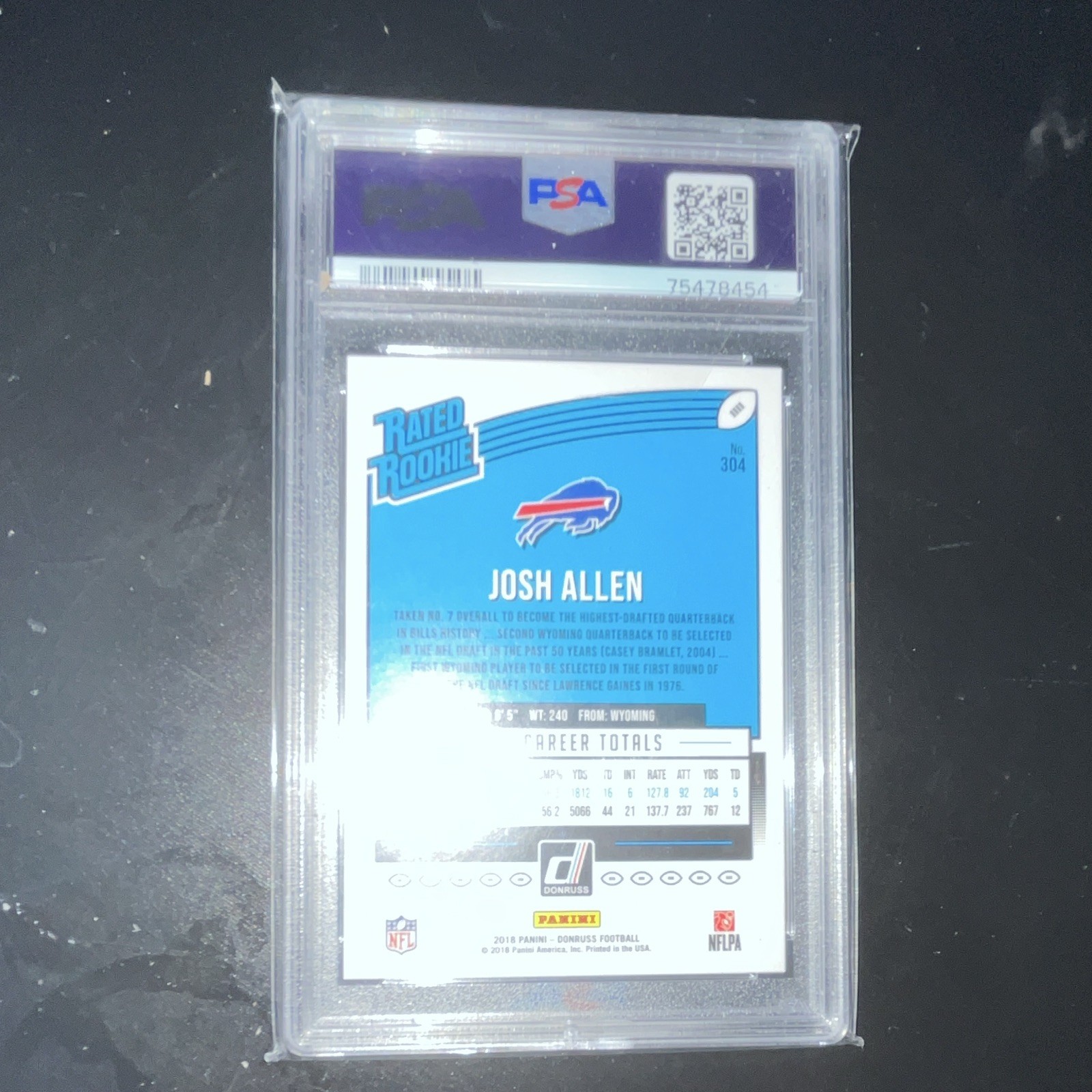 Panini 2018 Donruss Rated Rookie Josh Allen #304 RC PSA 9 Bills view 2