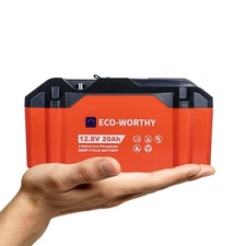 ECO-WORTHY Portable 12V Lithium Battery, 12.8V 20Ah Lithium Iron Phosphate DE...