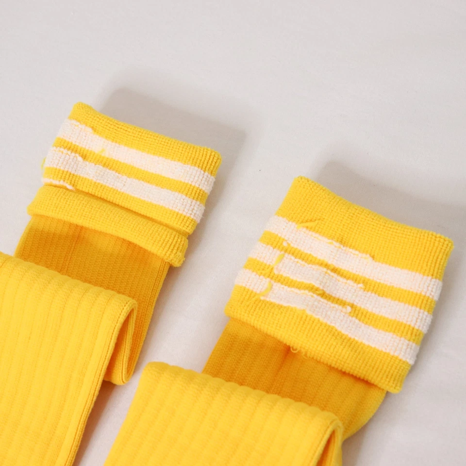 Calcetines de tubo de trébol Adidas vintage de los 80 amarillos y blancos a rayas NOS Foto 4 de 4