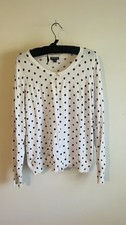 George Womens Xl 16-18 White Black Polka Dot Button Front Cardigan Sweater