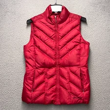 Eddie Bauer Puffer Vest Jacket Womens Small Red Down Full Zip Outdoor Hiking