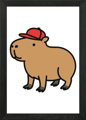 Cartoon Capybara mit Mütze gerahmtes Wandbild Poster Leinwanddruck Bild