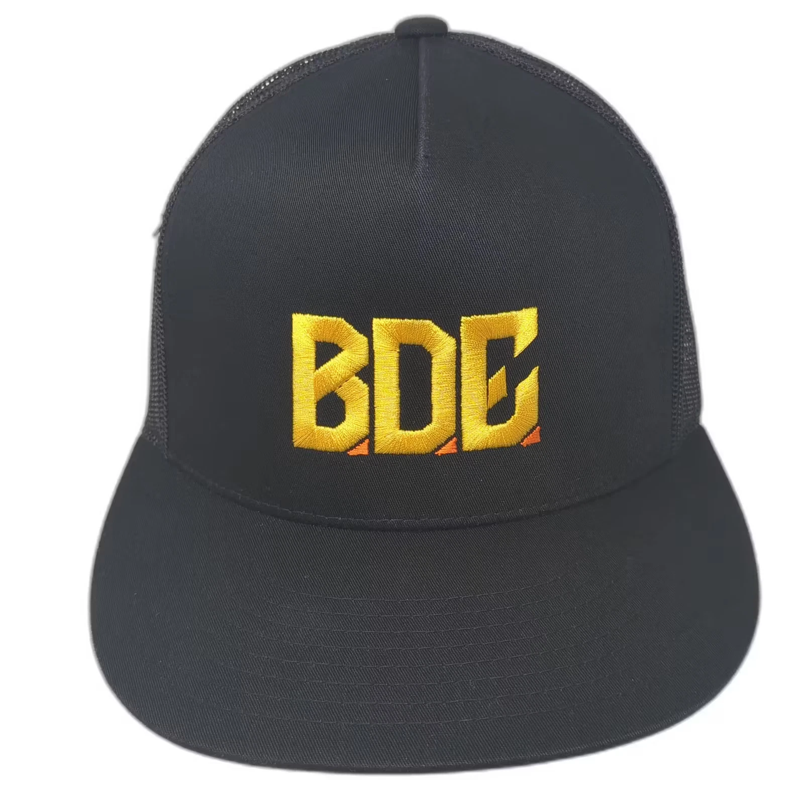 Sport-Tek Trucker Hat Black Yellow BDE Logo Mesh OS Snapback Adjustable Hat