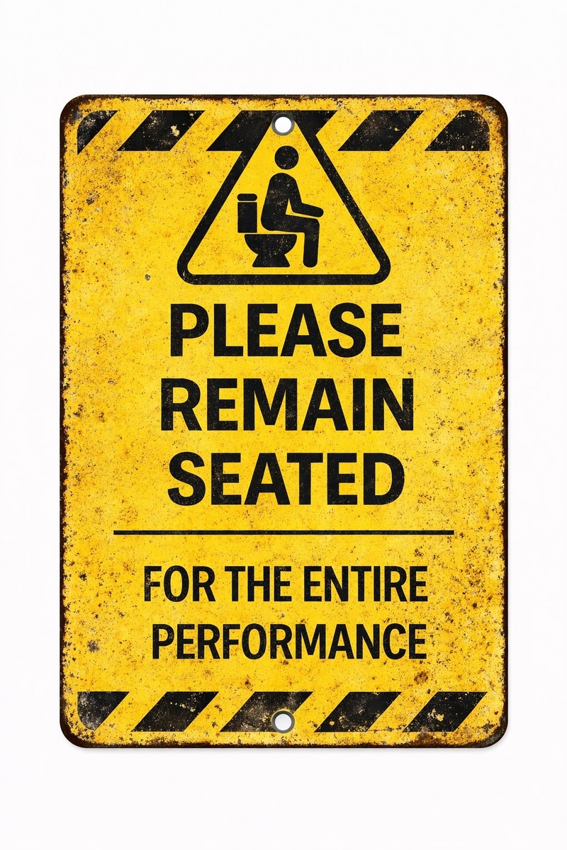 Funny Bathroom Warning Sign 8x12 Metal Please Remain Seated Toilet
