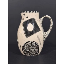 Eslick 1993 SF CA Ceramic Pitcher Black White Abstract Art Hand Painted