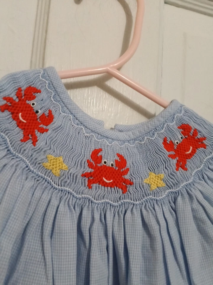 Mameluco Petit Bebe Bebé Niña Burbuja Calado 6 Meses Bordado Cangrejos Playa A7 Foto 3 de 4