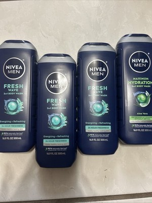 4 Nivea Men Fresh Wave 3in1 Body Wash Body, Face& Hair 16.9 oz Hydration
