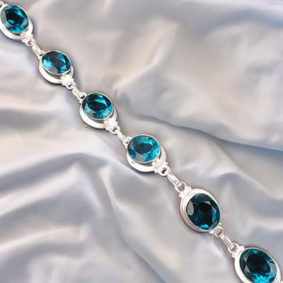 Oval Apatite Gemstone 925 Silver Sister Chain Throat Chakra New Bracelet Jewelry