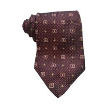 Tommy Hilfiger Tie 100 Italian Silk Burgundy Foulard Squares Stars Made in USA