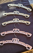 5 Vintage Child Kids Baby Pink White Plastic Swivel Clothe Hangers Cows  Stars