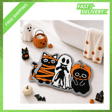 Halloween Bath Mat Ghost Rug 19x30 Inch Orange Black Non Slip Microfiber Water