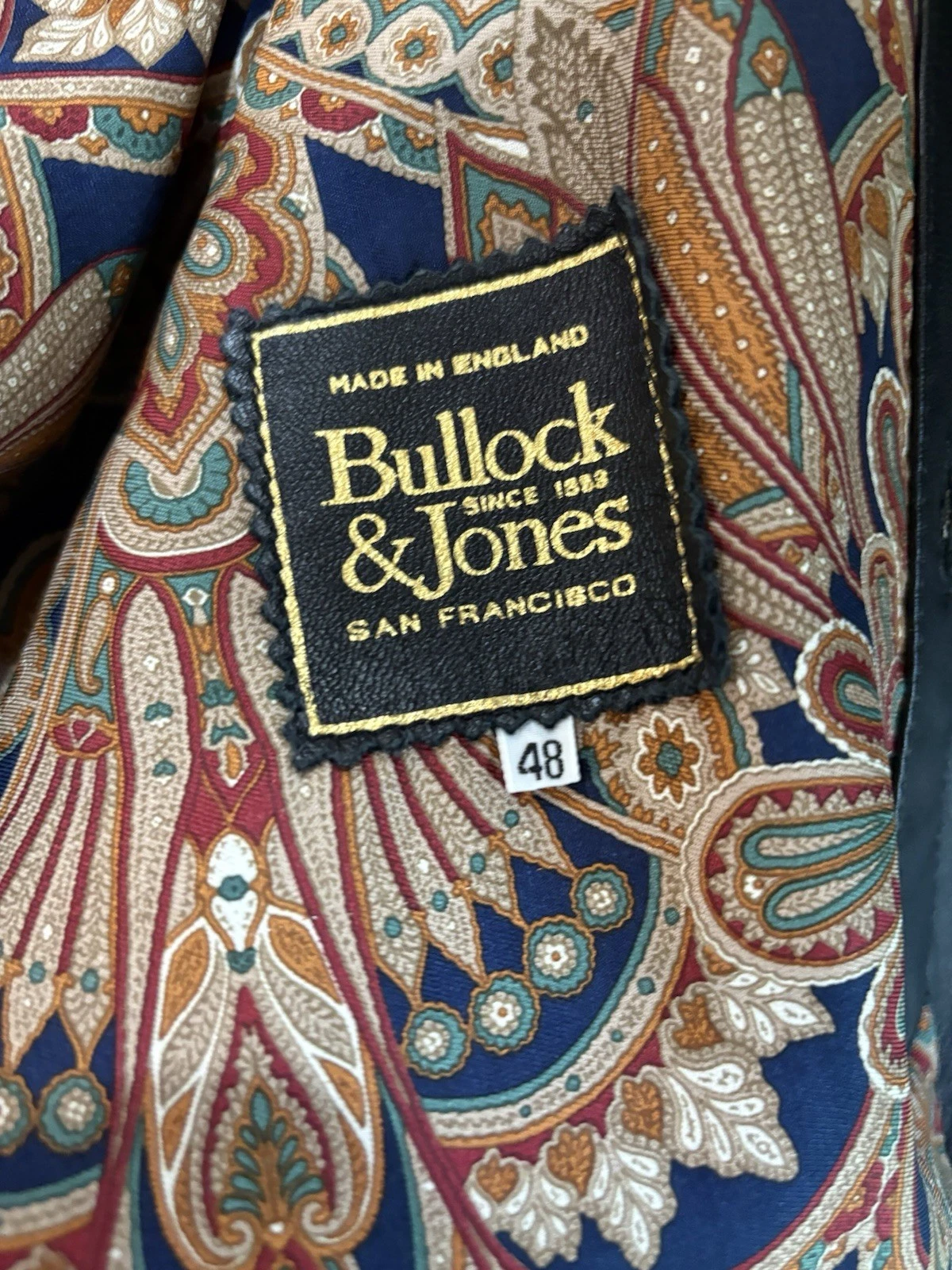 STUNNING Bullock & Jones Soft Black Leather Paisley Silk Lined Coat 48 XXL image 8