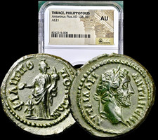 138-161 AD Thrace Antoninus Pius Ancient Roman AE21 Coin NGC AU Greatly Detailed