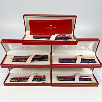 Vtg Lot of 5 Sheaffer Ballpoint Pens New Old Stock Dusty Rose Pink Case 266-2
