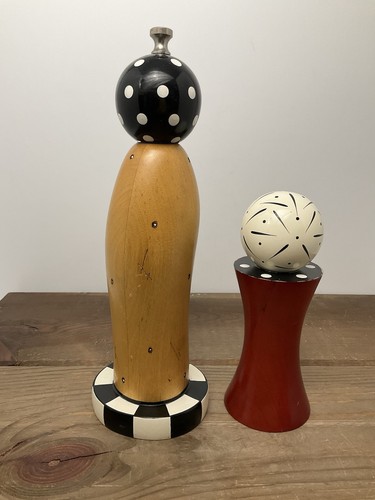 Robert Wilhelm 10” Pepper Mill 6” Salt Shaker Modernist Natural Blk Red White - Picture 23 of 24
