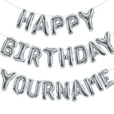 65 Pcs 16 Inch Silver Happy Birthday Balloons and 2 Sets A-Z Foil Letters Bal...