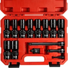 3/8" Drive Swivel Socket Set, 14 Pieces Deep Universal Impact Socket Set, Metric