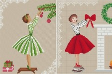 Cross Stitch 2-pc Set Printed Pattern Retro Christmas DIY Chart DMC Needlework