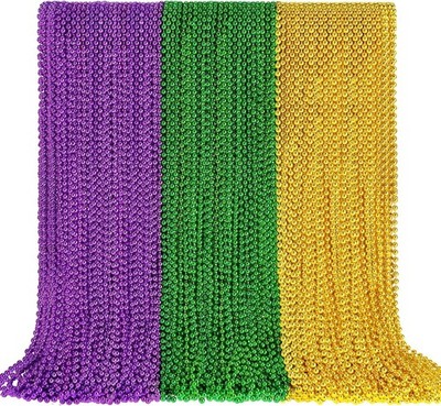 102 PCS Mardi Gras Beads, 33 Metallic Gold Green Purple Mardi Gras Beads Neck...