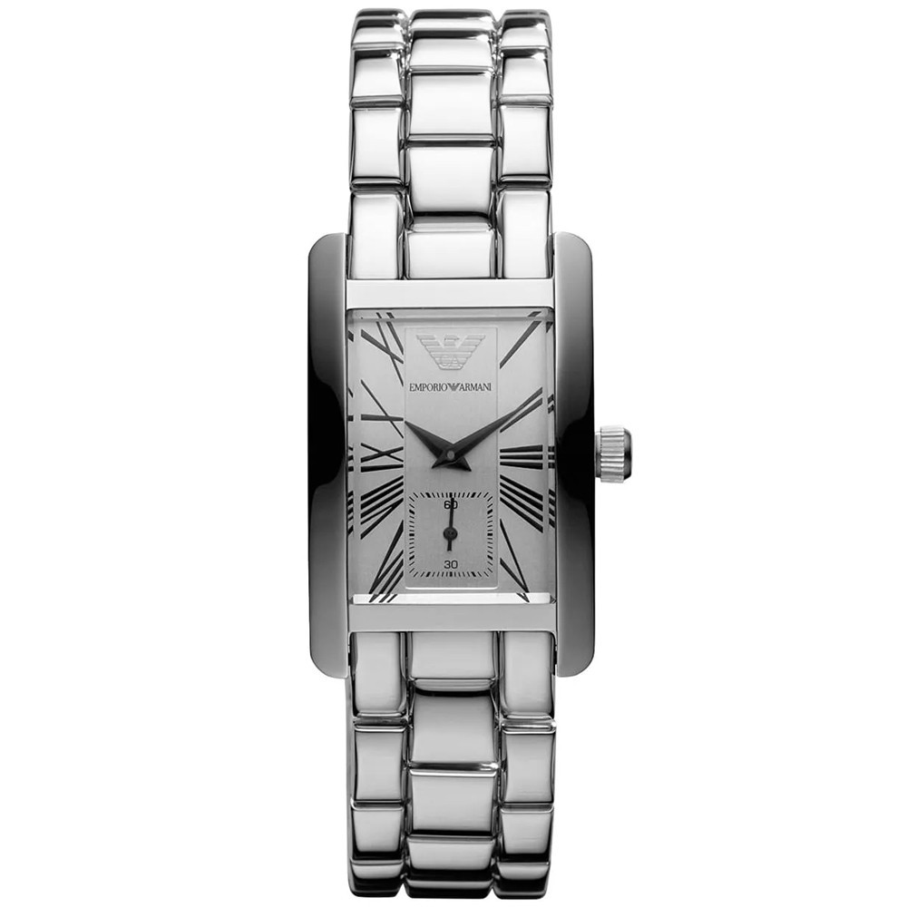 NEW GENUINE EMPORIO ARMANI AR0146 RECTANGLE SILVER WHITE DIAL
