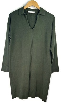 LOFT Rib Trim Collared Mini Sweater Dress Size Small Dark Caper Green