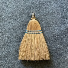 Vintage Broom Corn Straw Hand Whisk Broom - Blue stitching, metal top 12