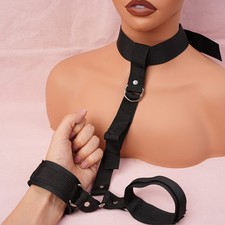 Bondage Set Neck To Wrist Restraints Collar Handcuffs Slave Roleplay Woman BDSM