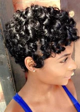 Short Afro Wig Short Curly Wave Wig Women Pixie Cut Black Synthetic Heat Wig Cos
