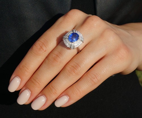 Sapphire Ring Gold Diamond Natural Real Ceylon Sri-Lanka GIA Certified 3.87CTW - Picture 8 of 10