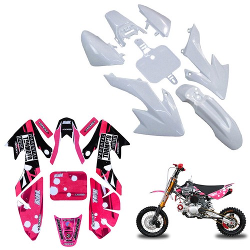 Guardabarros de plástico ABS blanco + calcomanías adhesivas rosa patrones elegantes para bicicleta CRF50 - Imagen 6 de 14