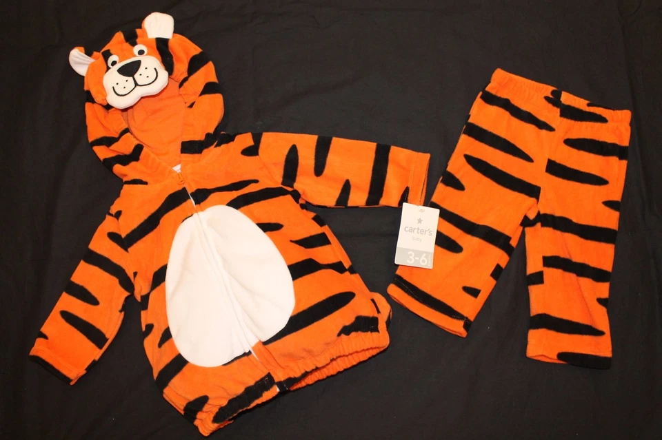 Nuevo con etiquetas Disfraz de Halloween Carter's Boy Tiger 3-6 meses y 12 meses 2 piezas felpa cremallera con capucha Foto 4 de 4