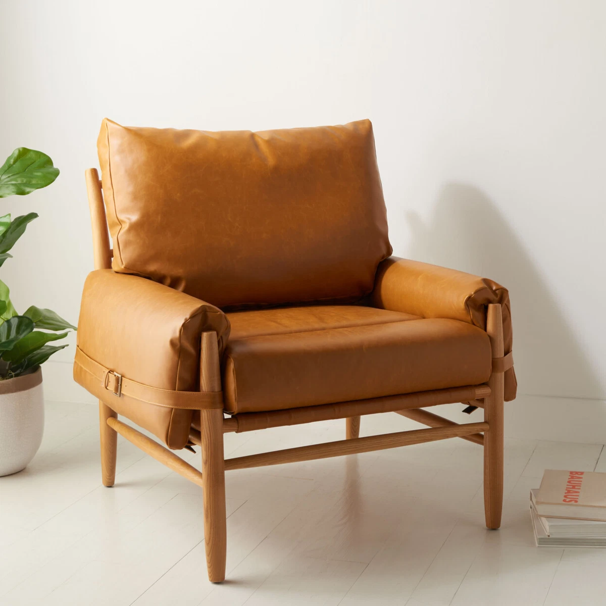 SAFAVIEH Oslo Mid Century Arm Chair Caramel Natural eBay