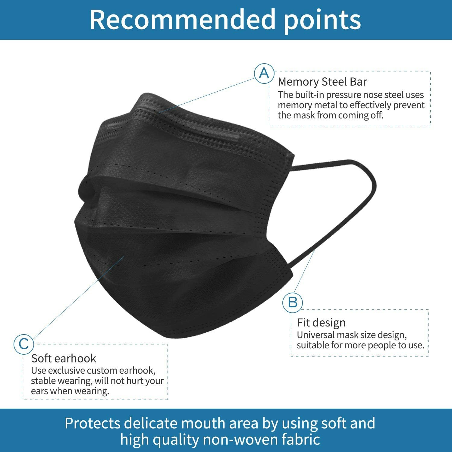 50-200Pcs Disposable Face Mask Protective Masks 3 layer Melt blow Filter-BLACK😷 — image 8