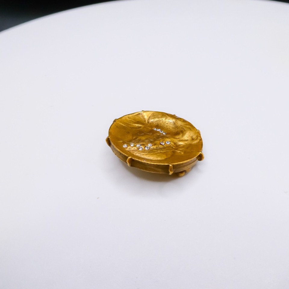 Vintage Alva Art Nouveau Brooch Pin Woman Gold Tone Rhinestone Museum