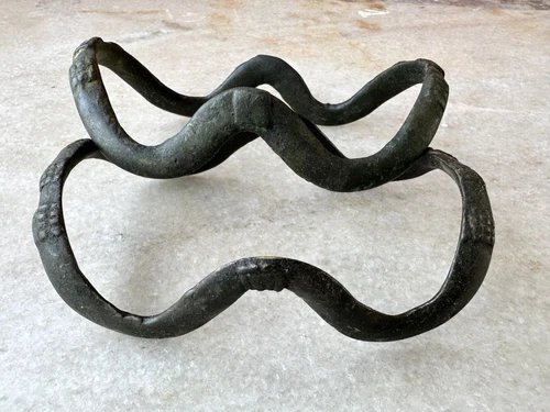 Ancient Old Indian Hand Carved Brass Unique Shape Primitive Tribal Hand Bracelet