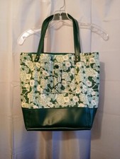 New Fall Floral Tote Shopper shoulder Bag Green White Double handle Carryall