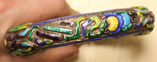 Antique Chinese Export Sterling Silver Enamel Dragon Bangle Bracelet X094B - Picture 6 of 6