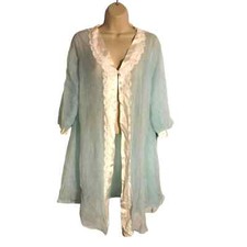 Vintage 1950's-60's Blue Robe w/ Satin Lace Trim by Sears sz M 36
