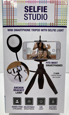 Extendable Selfie Stick for Mobile Cellphones with Light Tripod *BLACK*