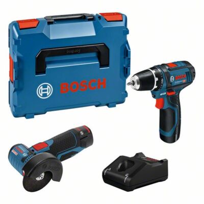 Bosch Maschinen-Set 12 Volt: GSR, GWS, 2x 2,0 Ah + Ladegerät in L-BOXX