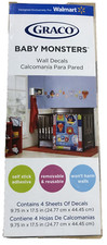 GRACO Baby Monsters Wall Decals Nursery Kids Room Self Stick Repositionable NIB