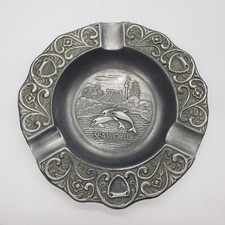 Vintage 1980s Sea World Metal Ashtray ~ Made in USA ~ Dolphins