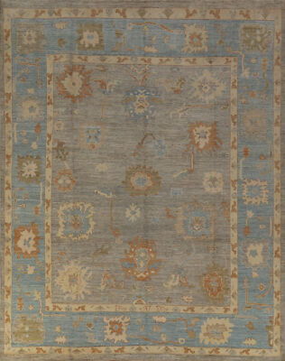 Vegetable Dye Oushak Turkish Hand-knotted Wool Rug for Living Room 8x10 ft