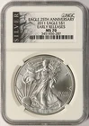 2011 $1 American Silver Eagle NGC MS70 Early Releases Eagle 25th Anniversary