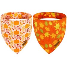 Fall Dog Bandanas - 2 Pack Thanksgiving Dog Bandana with Snap Button Reversib...