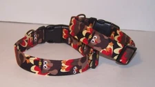 Wet Nose Designs Gobble Dog Collar Thanksgiving Fall Turkey Turkeys on Brown