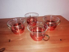 4x Jenaer Glas Teegl&auml;ser Teetassen Halter KUPFER/MESSING Vintage 60er