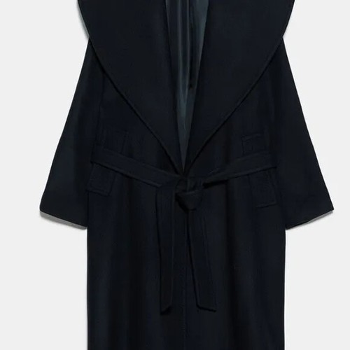 RARE ZARA BLACK WRAPAROUND LONG WOOL COAT WITH BELT SIZE SMALL S NEW - Picture 14 of 14
