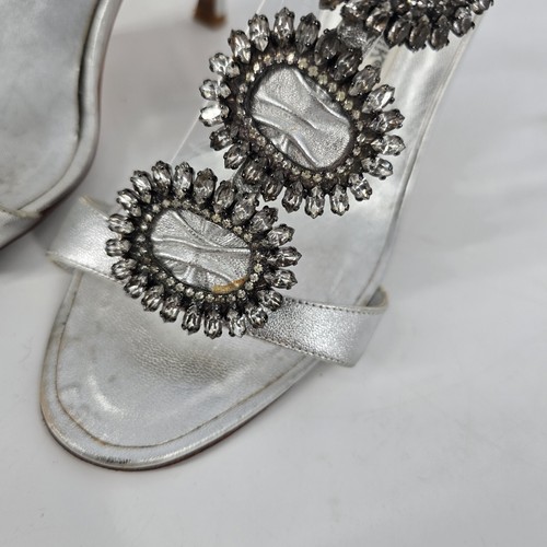 Manolo Blahnik Silver Rhinestone Embellished Strappy Sandals Size 36.5 - Picture 6 of 11
