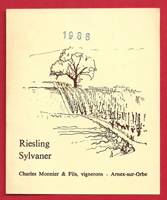 CH78 Label Label SCHWEIZ, 1988 RIESLING SYLVANER Ch. MONNIER, Winzer ARNEX 